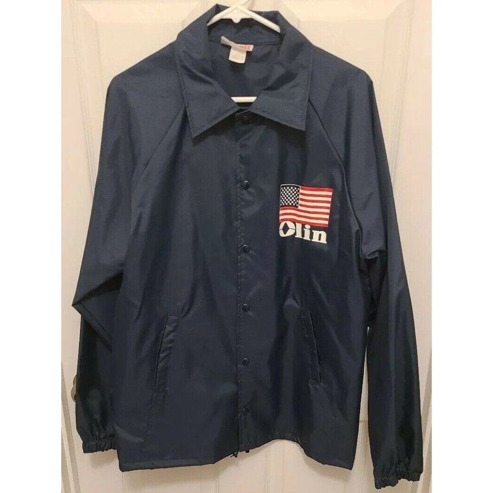 Vtg OLIN USA Corporation Hartwell Men's Thin Windbreaker Jacket Navy‎ Blue Sz L